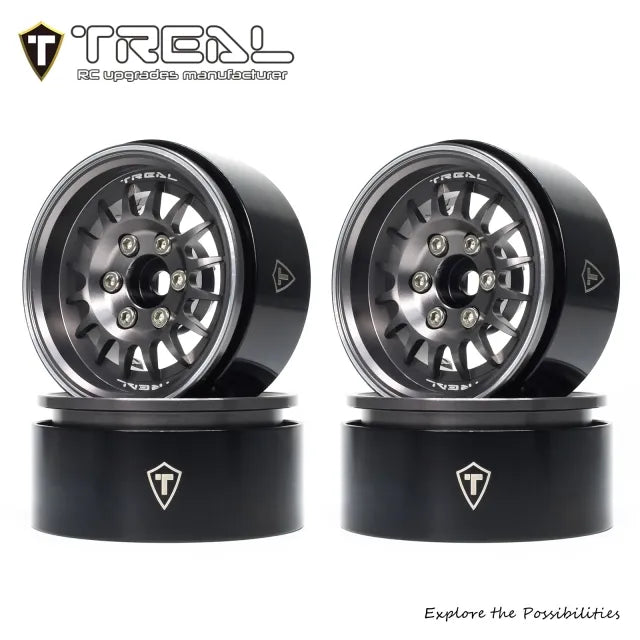 TREAL 1.9 Beadlock Wheel Rims Heavy Duty Multi Spoke CNC 1.9 Inch Wheels(4P) for 1:10 RC Crawler TRX-4 SCX10 III SCX10 PRO SCX10 II -Type N