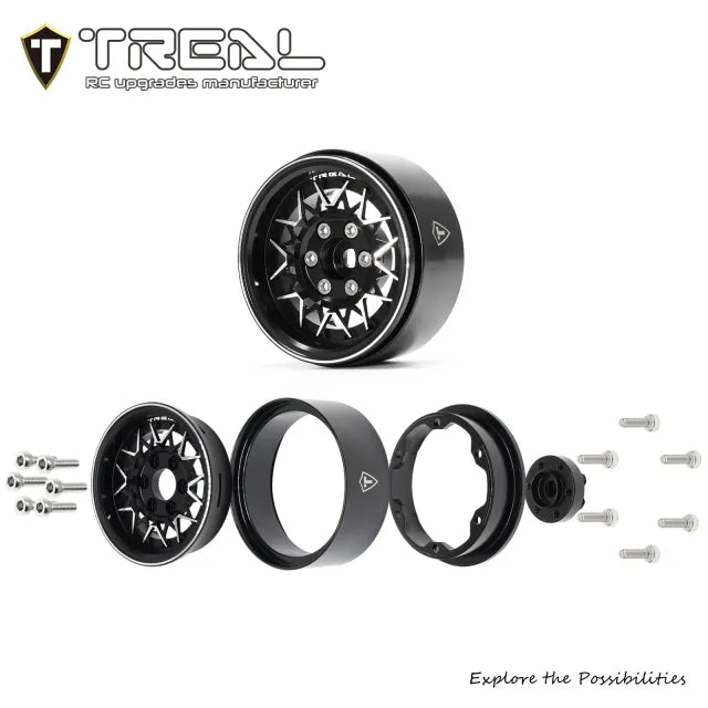 TREAL 1.9 Beadlock Wheels RC Wheel lattice Rims(4P) compatible with 1/10 Crawler TRX4 SCX10 III Ascent-Type V