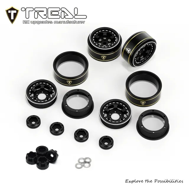 TREAL 1.0 Beadlock Wheels Aluminium Wheel Rims for SCX24 TRX4M FCX24 1/24 1/18 RC Crawler -Type H
