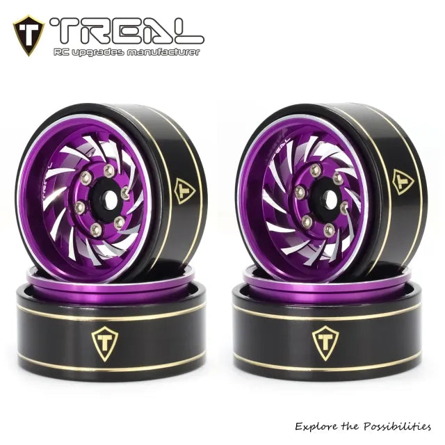 TREAL 1.0 Beadlock Wheels (4P-Pack) Whirlwind Style for 1/24 SCX24 AX24 1/18 TRX4M RC Crawlers -Type L