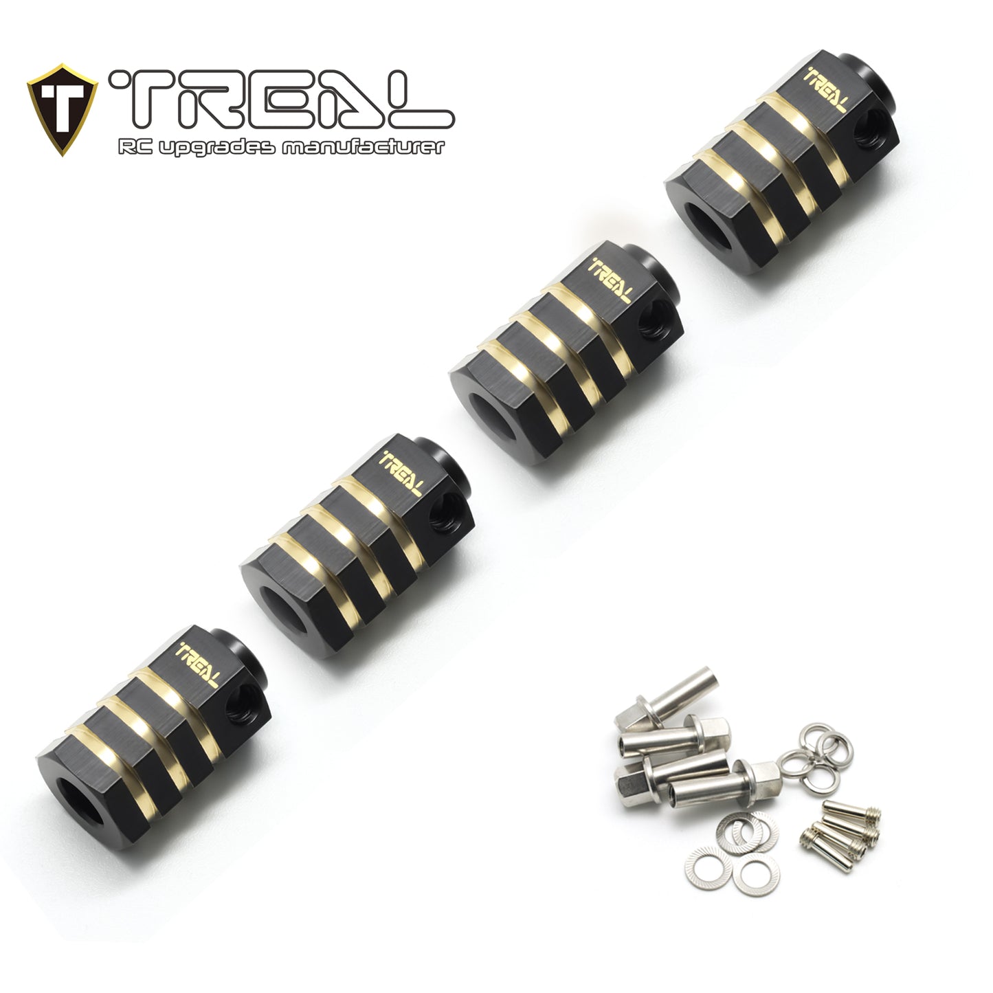 Treal Brass Extended Wheel Hubs Hex Pins Blackening 4pcs-Set for TRX-4 RC Car +15mm