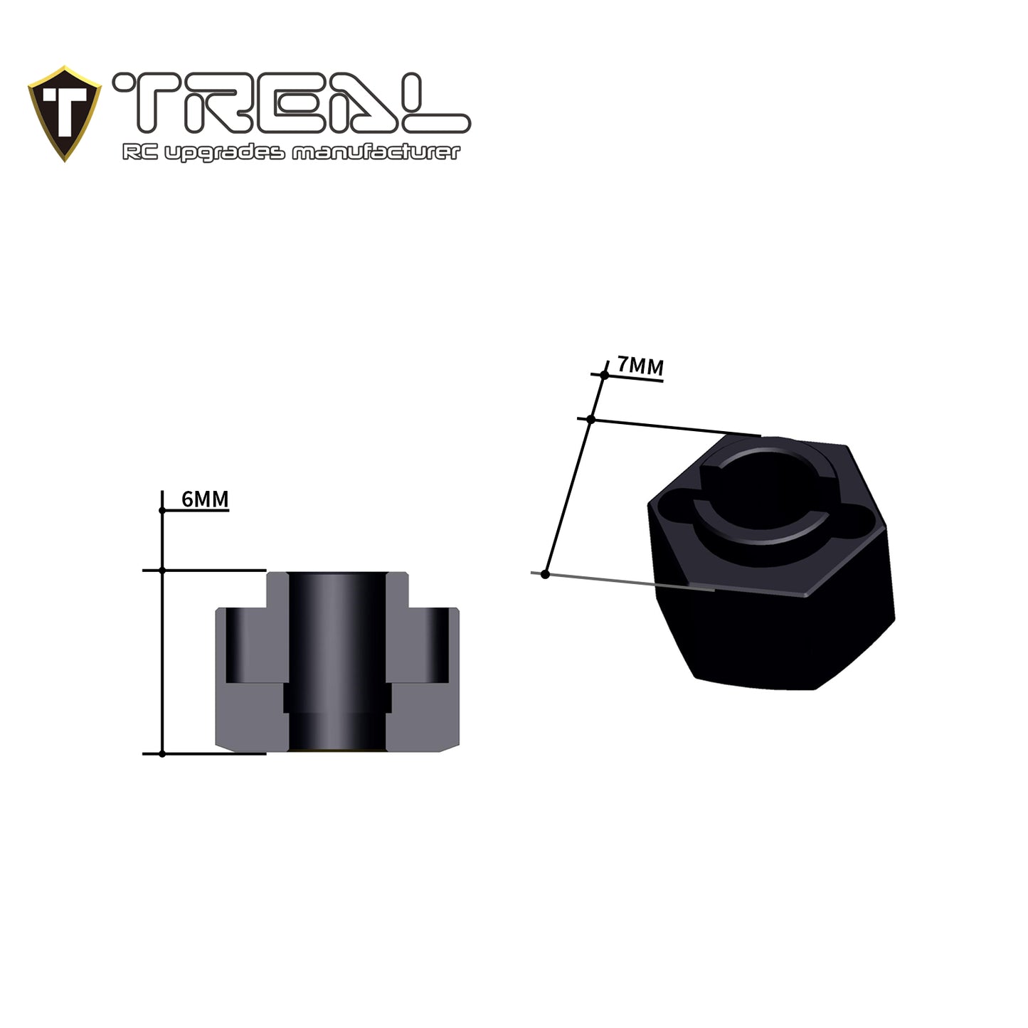 TREAL Brass Wheel Hubs 7mm*6mm Hex, 1g/pc (4pcs) for 1/18 TRX4M Defender and Bronco (Black)