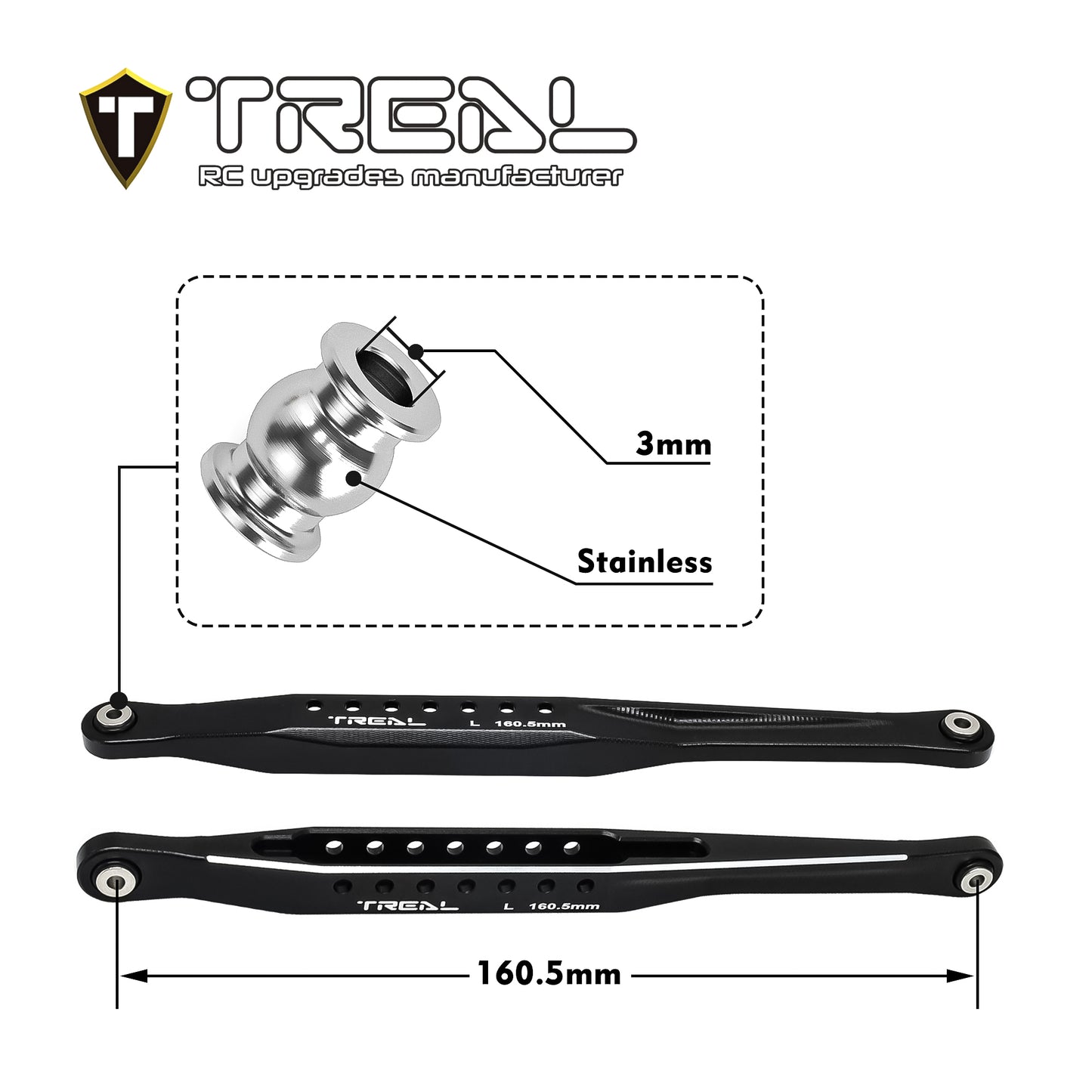 TREAL Lower 4 Trailing Arms Links Set, Aluminum 7075 Lower Chassis Links for Losi LMT 4WD Solid Axle Mega Truck Bog Hog/King Sling