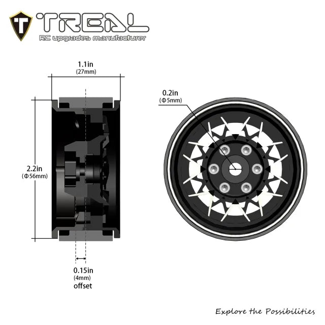 TREAL 1.9 Beadlock Wheels RC Wheel lattice Rims(4P) compatible with 1/10 Crawler TRX4 SCX10 III Ascent-Type V