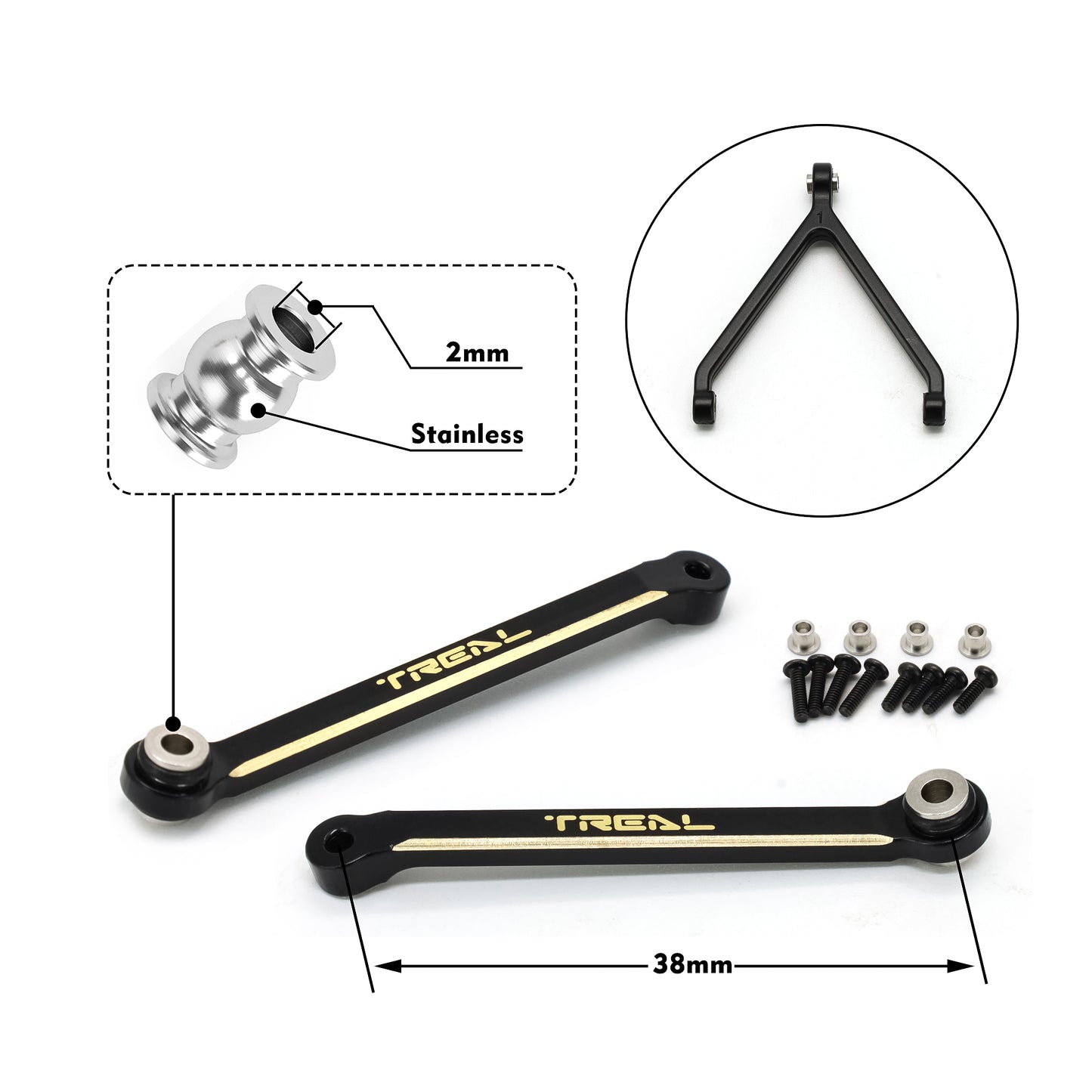 TREAL Brass FCX24 Upper Links Set (4pcs) Upper Chassis 4-Links for FMS FCX24 1:24