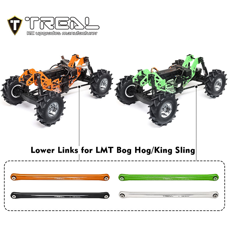 TREAL Aluminum 7075 Lower 4-Link Bar Set, 160.5mm for Losi LMT 4WD Solid Axle Mega Truck Bog Hog/King Sling