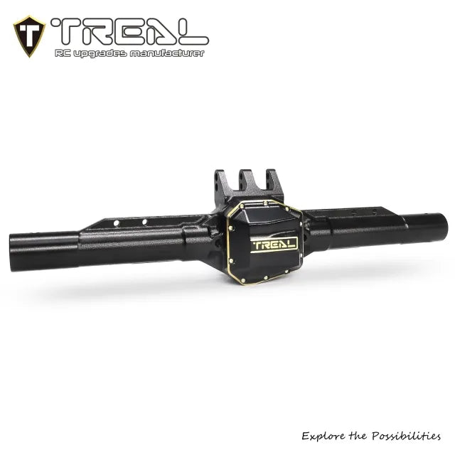 TREAL SCX10 Pro Aluminum 7075 Rear Axle Housing w Tubes Brass Diff Cover Upgrades for Axial 1/10th SCX10 PRO Comp Kit