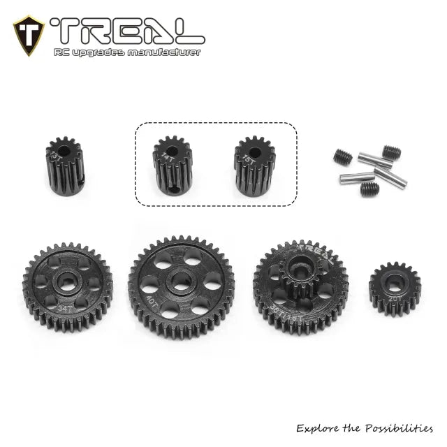 TREAL UTB18 Transmission Gear Set 48P, Hardened Steel Trans Gears w Pinion Gears 13T/14T/15T