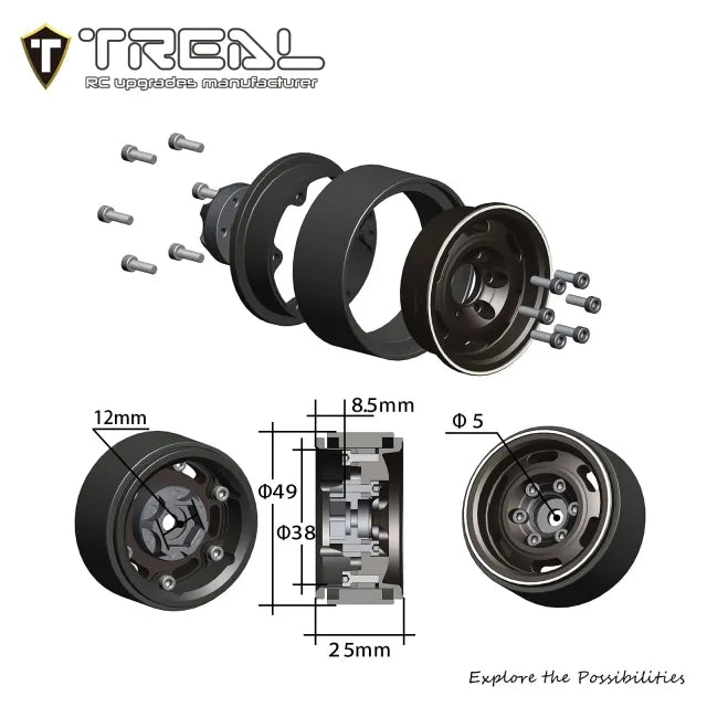 TREAL 1.55 Beadlock Wheels Vintage Wheels (4pcs) CNC Metal Wheel Upgrades for 1/10 RC Crawler Car-Type C