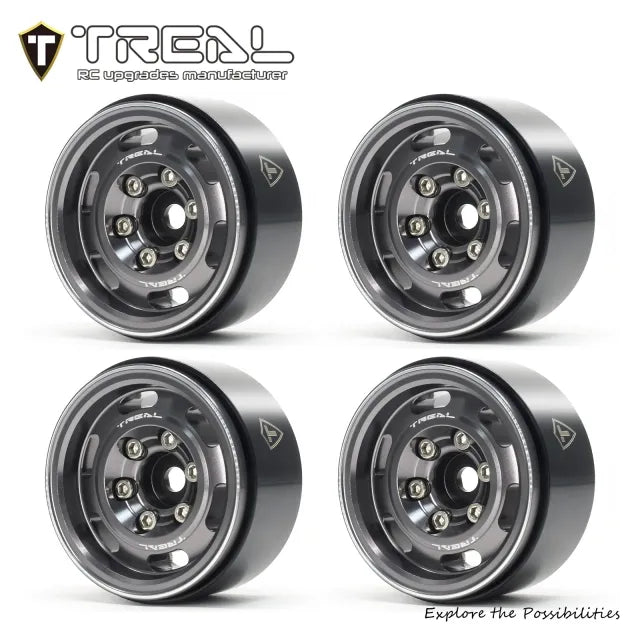 TREAL 1.55 Beadlock Wheels Vintage Wheels (4pcs) CNC Metal Wheel Upgrades for 1/10 RC Crawler Car-Type C