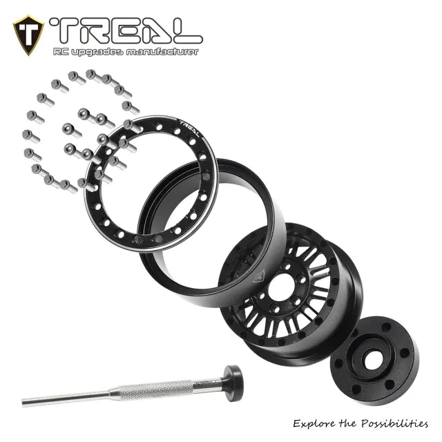 TREAL 1.9" Beadlock Wheels (4) Aluminum CNC Machined Multi Spokes Wheel Heavy Ring for SCX10 III TRX4 D90 1:10 RC Cars --Type K