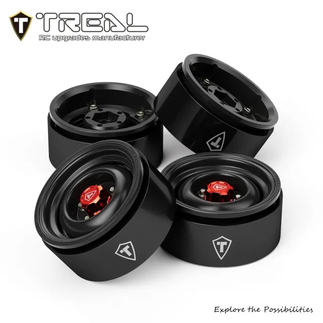 TREAL 1.9" CNC Machined Retro-Style Vintage Wagon Beadlock Wheels for 1:10 Scale RC Crawlers-VTE20