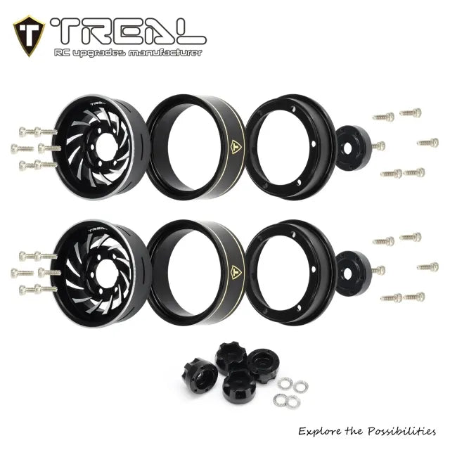 TREAL 1.0 Beadlock Wheels (4P-Pack) Whirlwind Style for 1/24 SCX24 AX24 1/18 TRX4M RC Crawlers -Type L