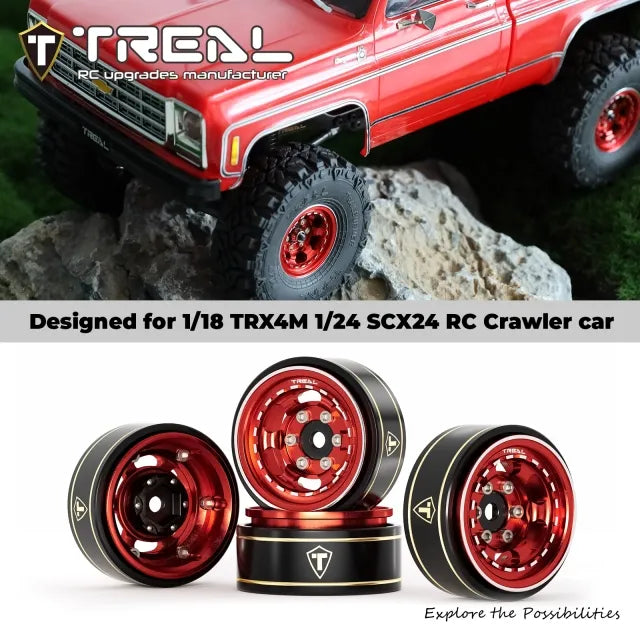 TREAL 1.0 Beadlock Wheels Aluminium Wheel Rims for SCX24 TRX4M FCX24 1/24 1/18 RC Crawler -Type H