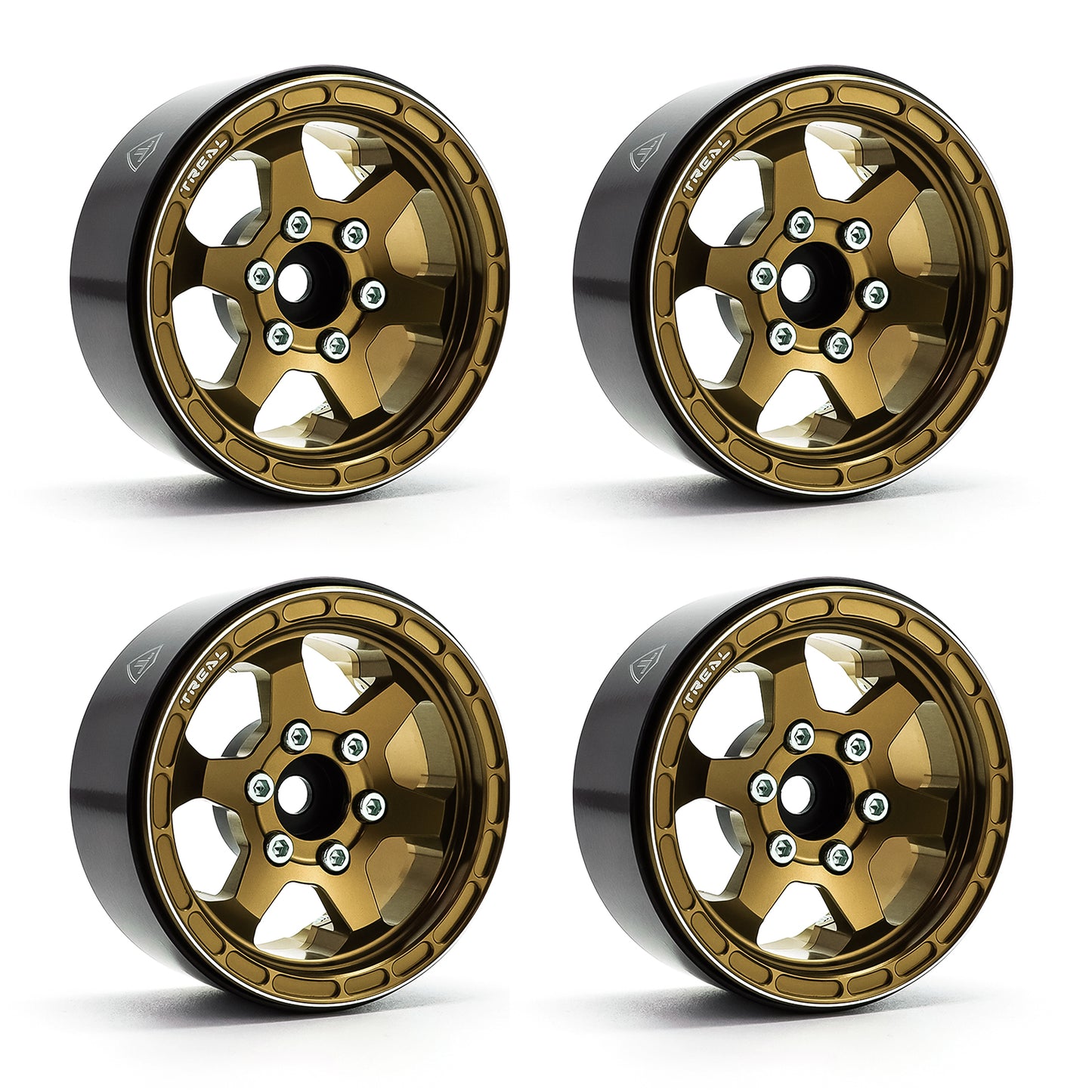 TREAL 1.9" Aluminum Beadlock Wheels (4) Scale-Look Concave Six Spoke Rim Crawler Wheels for 1/10 RC Trucks-Type H