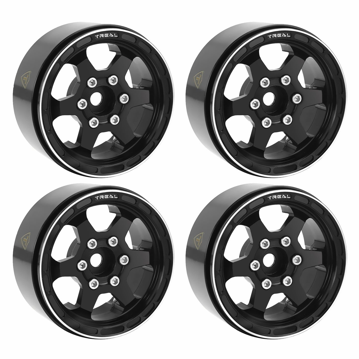 TREAL 1.9" Aluminum Beadlock Wheels (4) Scale-Look Concave Six Spoke Rim Crawler Wheels for 1/10 RC Trucks-Type H