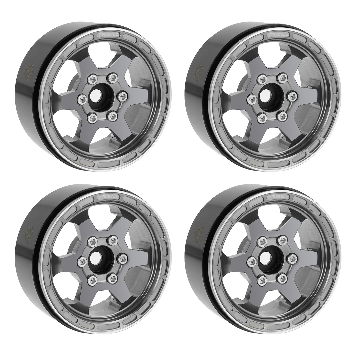 TREAL 1.9" Aluminum Beadlock Wheels (4) Scale-Look Concave Six Spoke Rim Crawler Wheels for 1/10 RC Trucks-Type H