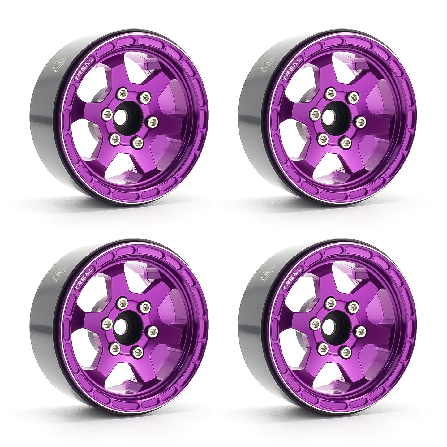 TREAL 1.9" Aluminum Beadlock Wheels (4) Scale-Look Concave Six Spoke Rim Crawler Wheels for 1/10 RC Trucks-Type H