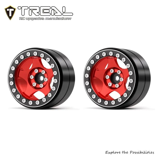 TREAL 2.2" Aluminum Beadlock Wheels (2pcs) Five-Star Style for Axial Ryft Wraith RR10 RC Crawler- Type C