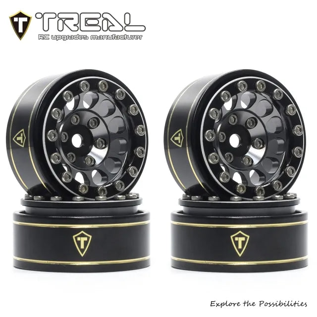 TREAL 1.0 Beadlock Wheels 12 Spokes Classic Rims (4P) for SCX24 AX24 FCX24 TRX4M 1/24 1/18 Crawler Car-Type I