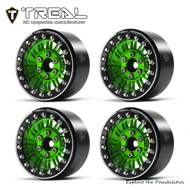 TREAL 1.9" Beadlock Wheels (4) Aluminum CNC Machined Multi Spokes Wheel Heavy Ring for SCX10 III TRX4 D90 1:10 RC Cars --Type K