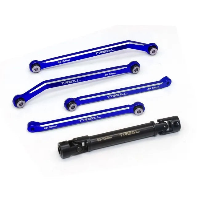 TREAL Aluminum 7075 Extended Rear Suspension Links Kit (+12mm) & Rear Center Drive Shaft Stretch Kit for FMS FCX24