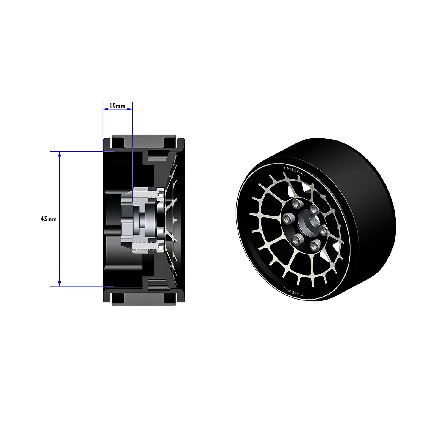 TREAL 1.9 Beadlock Wheels Stylish Cobweb Design 1.9 Wheel Rims(2P) CNC Machined Aluminum Anodized Finish Upgrades for 1/10 RC Crawlers TRX4 SCX10 III Type A