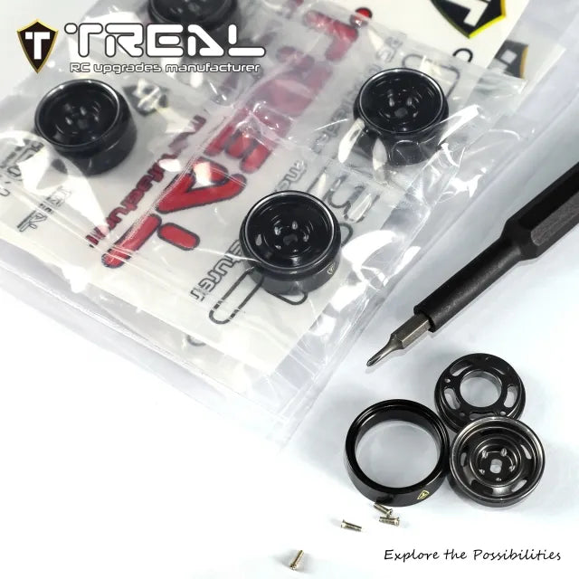 TREAL Aluminum Beadlock Wheels (4P) 0.7'' Wheel for Axial SCX30-Type A