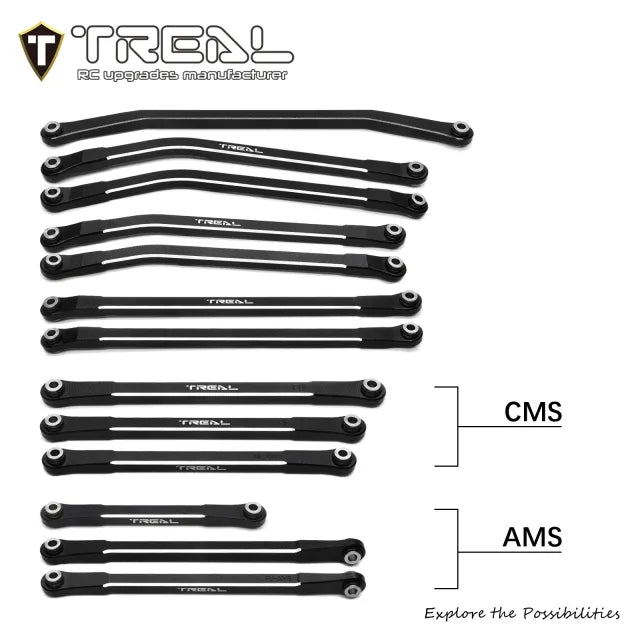 TREAL SCX10 PRO Links Set Aluminum 7075 CNC Machined Lower Upper Steering Linkages (13pcs) Upgrades Parts