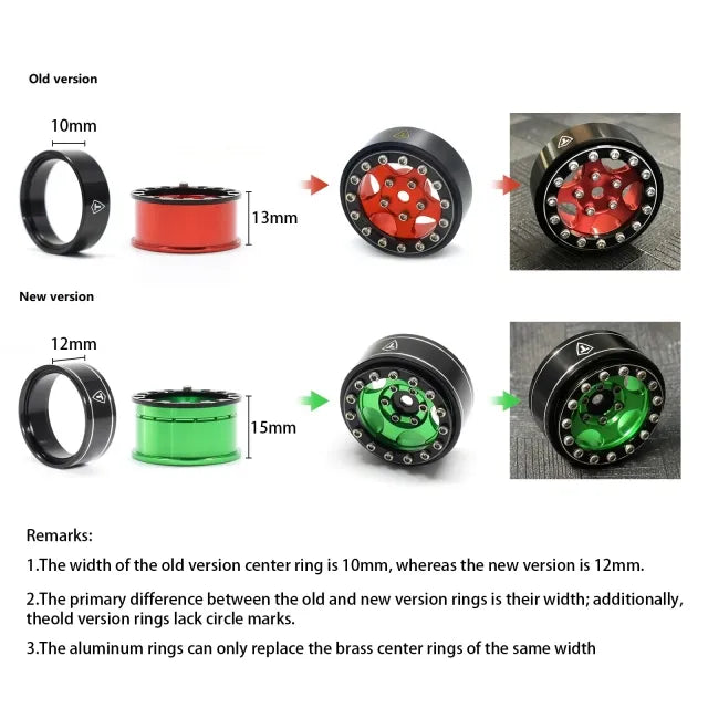 TREAL Aluminum Center Rings (4pcs) 12mm Width for 1.0 Beadlock Wheels (New Version)