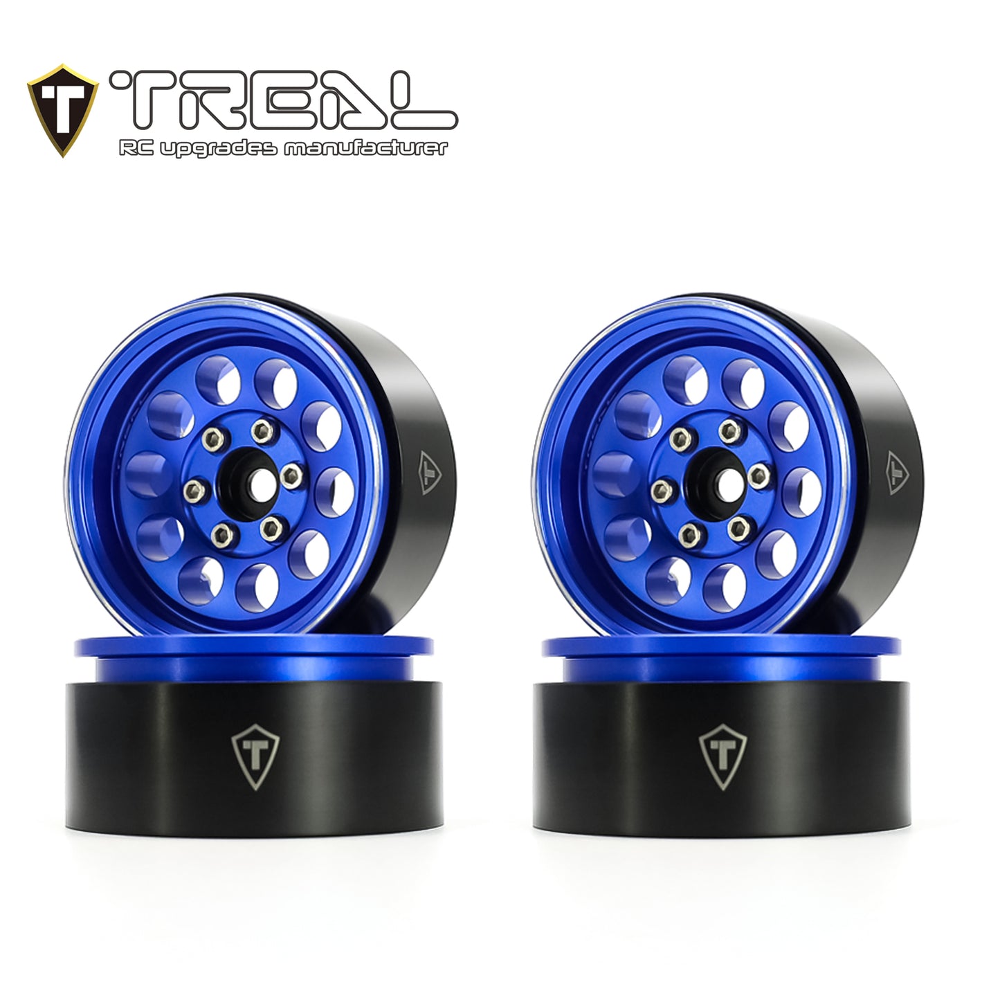 TREAL 1.9" Beadlock Wheels (4) 10-Hole Aluminum CNC Machined Wheels for SCX10 III TRX4 D90 1:10 RC Cars --Type F