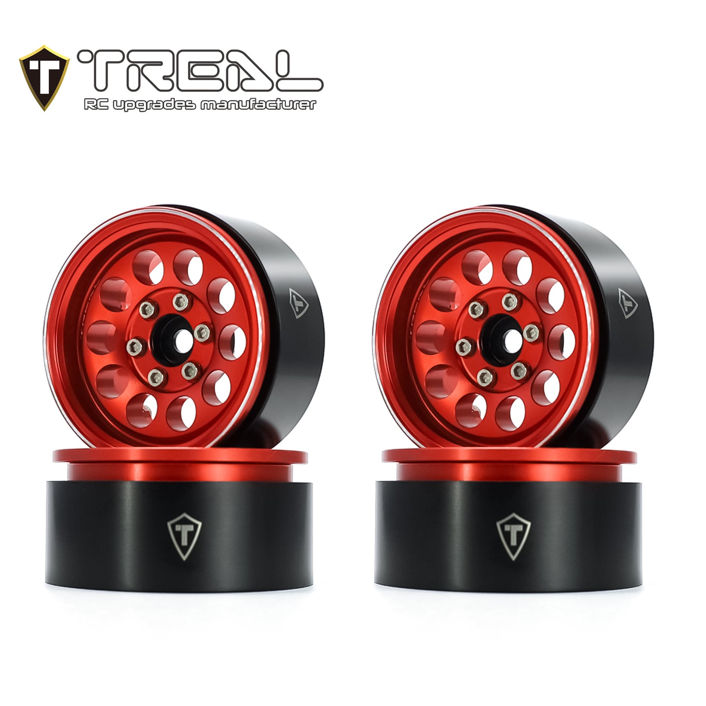TREAL 1.9" Beadlock Wheels (4) 10-Hole Aluminum CNC Machined Wheels for SCX10 III TRX4 D90 1:10 RC Cars --Type F