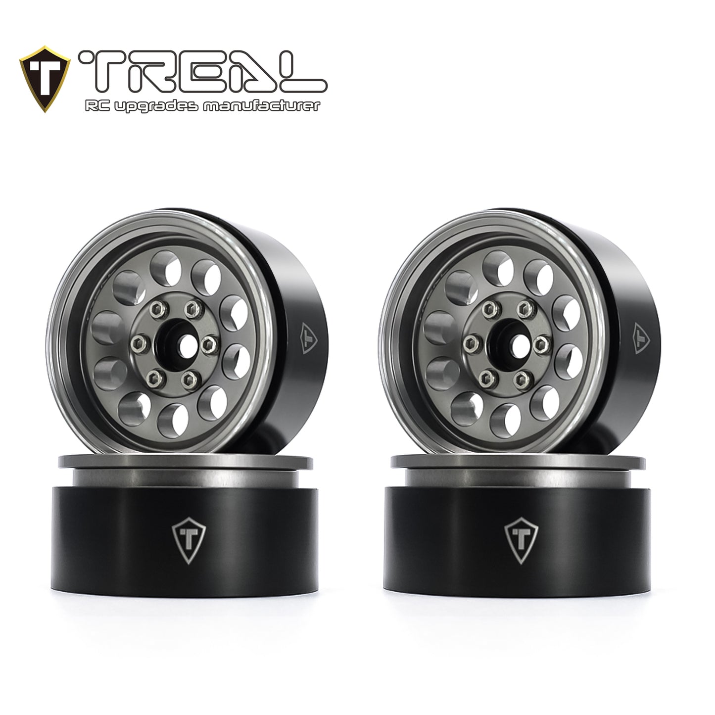 TREAL 1.9" Beadlock Wheels (4) 10-Hole Aluminum CNC Machined Wheels for SCX10 III TRX4 D90 1:10 RC Cars --Type F