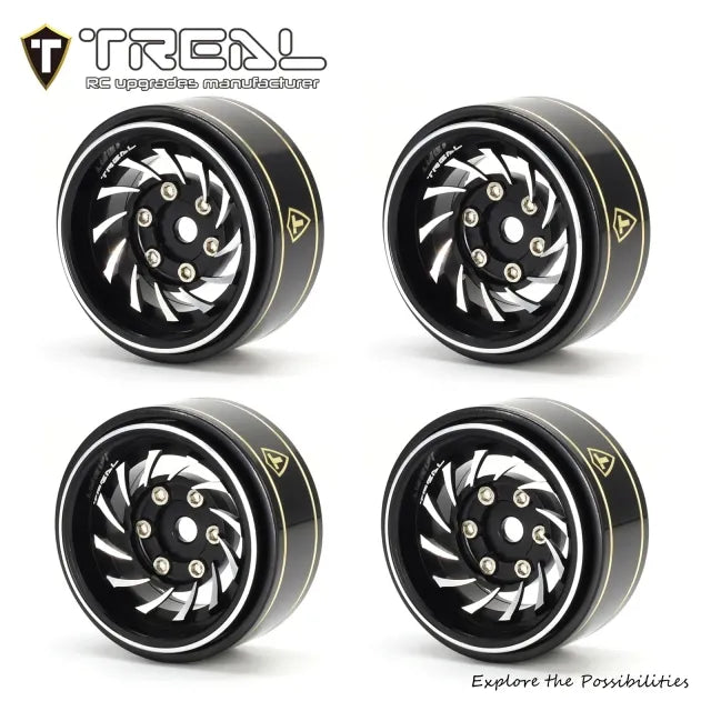 TREAL 1.0 Beadlock Wheels (4P-Pack) Whirlwind Style for 1/24 SCX24 AX24 1/18 TRX4M RC Crawlers -Type L