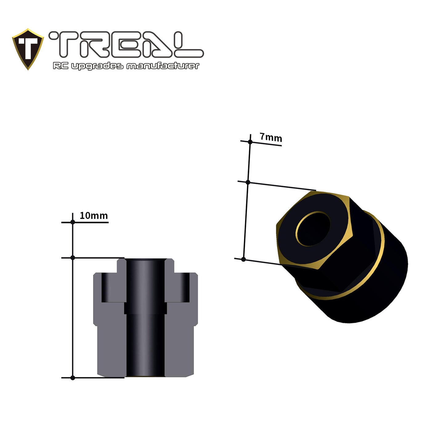 TREAL Brass Extended Wheel Hubs 7mm*10mm Hex, 3g/pc (4pcs) for 1/18 TRX4M Defender and Bronco (Black)