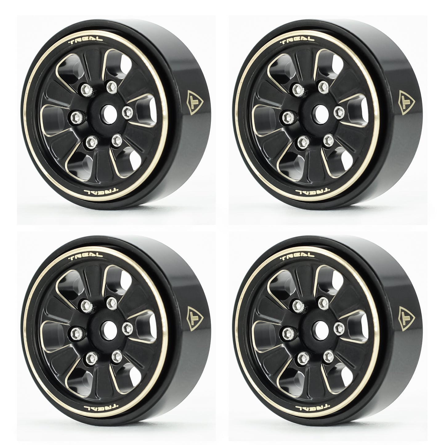 TREAL 1.0" Brass Beadlock Wheels Rims(4P-Set) Black for 1/24 Scale Crawler Axial SCX24 -Type B