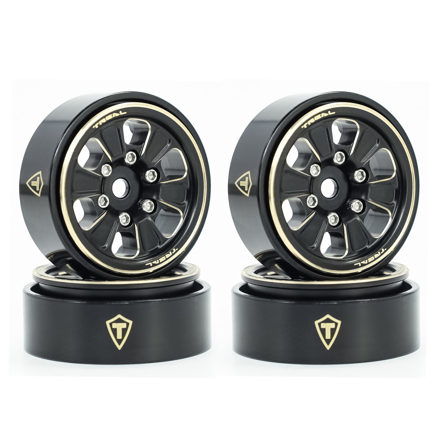 TREAL 1.0" Brass Beadlock Wheels Rims(4P-Set) Black for 1/24 Scale Crawler Axial SCX24 -Type B
