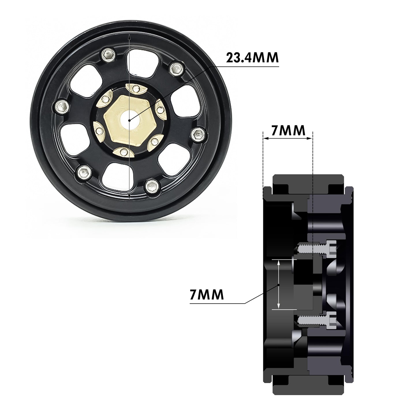 TREAL 1.0" Brass Beadlock Wheels Rims(4P-Set) Black for 1/24 Scale Crawler Axial SCX24 -Type B