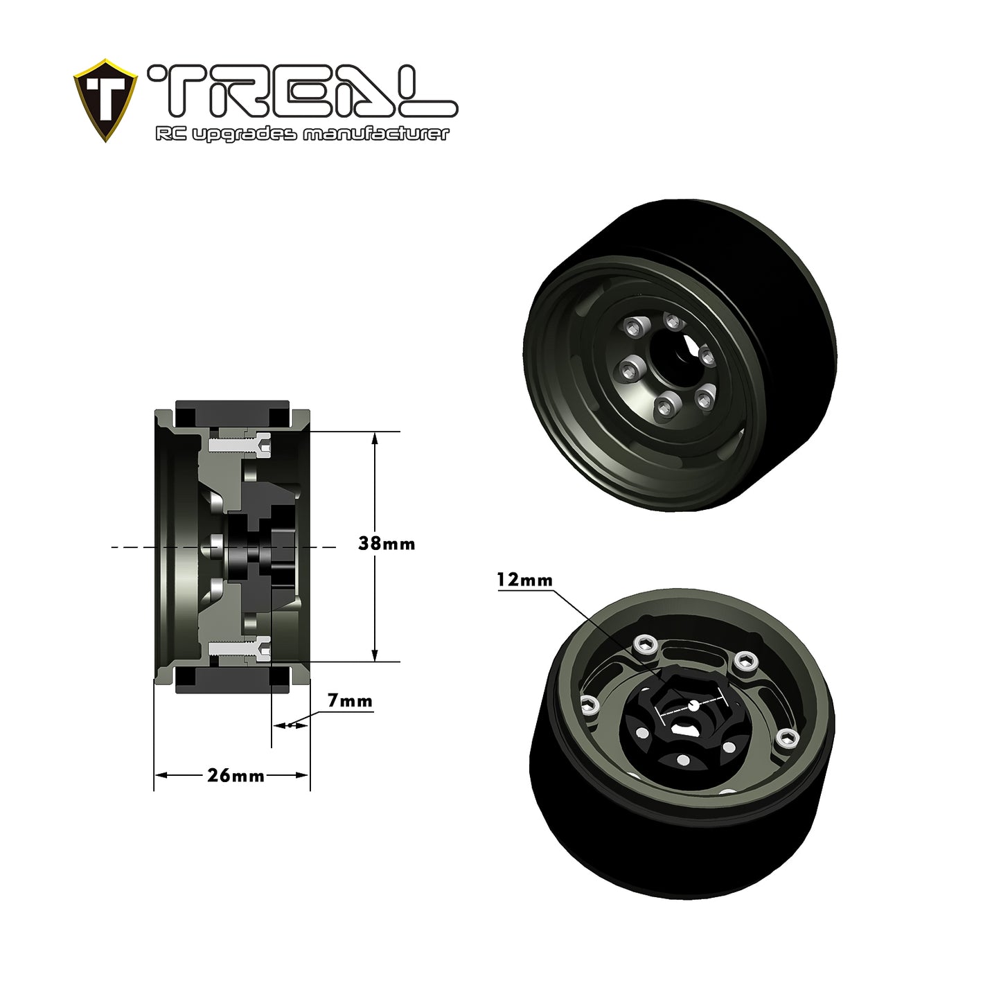 TREAL 1.55'' Beadlock Wheels (4P) Aluminum CNC Classic Wagon Vintage Wheels for 1/10 RC Crawler Car