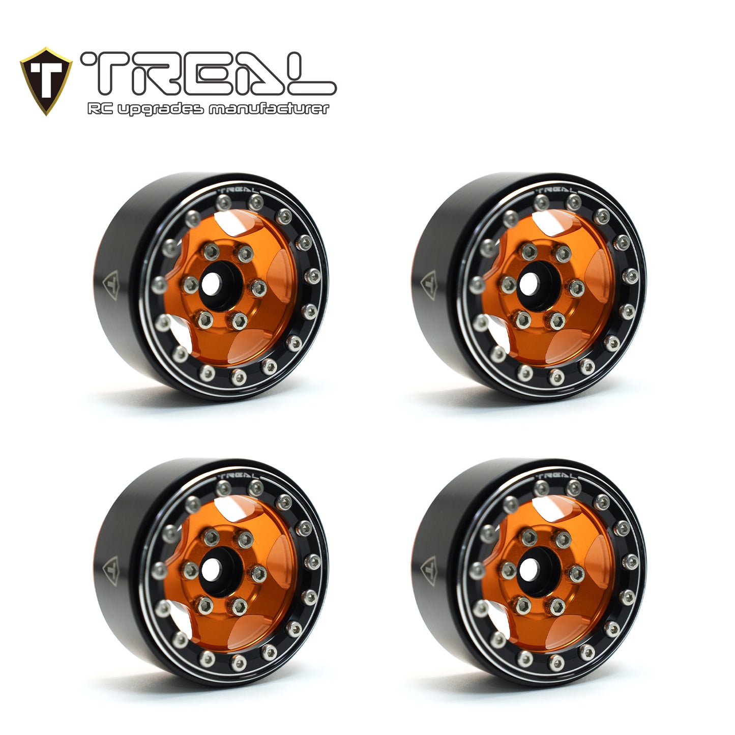 TREAL 1.55'' Beadlock Wheels (4P) Aluminum CNC Machined 5-Star Wheels for 1/10 RC Crawler Car -Type B