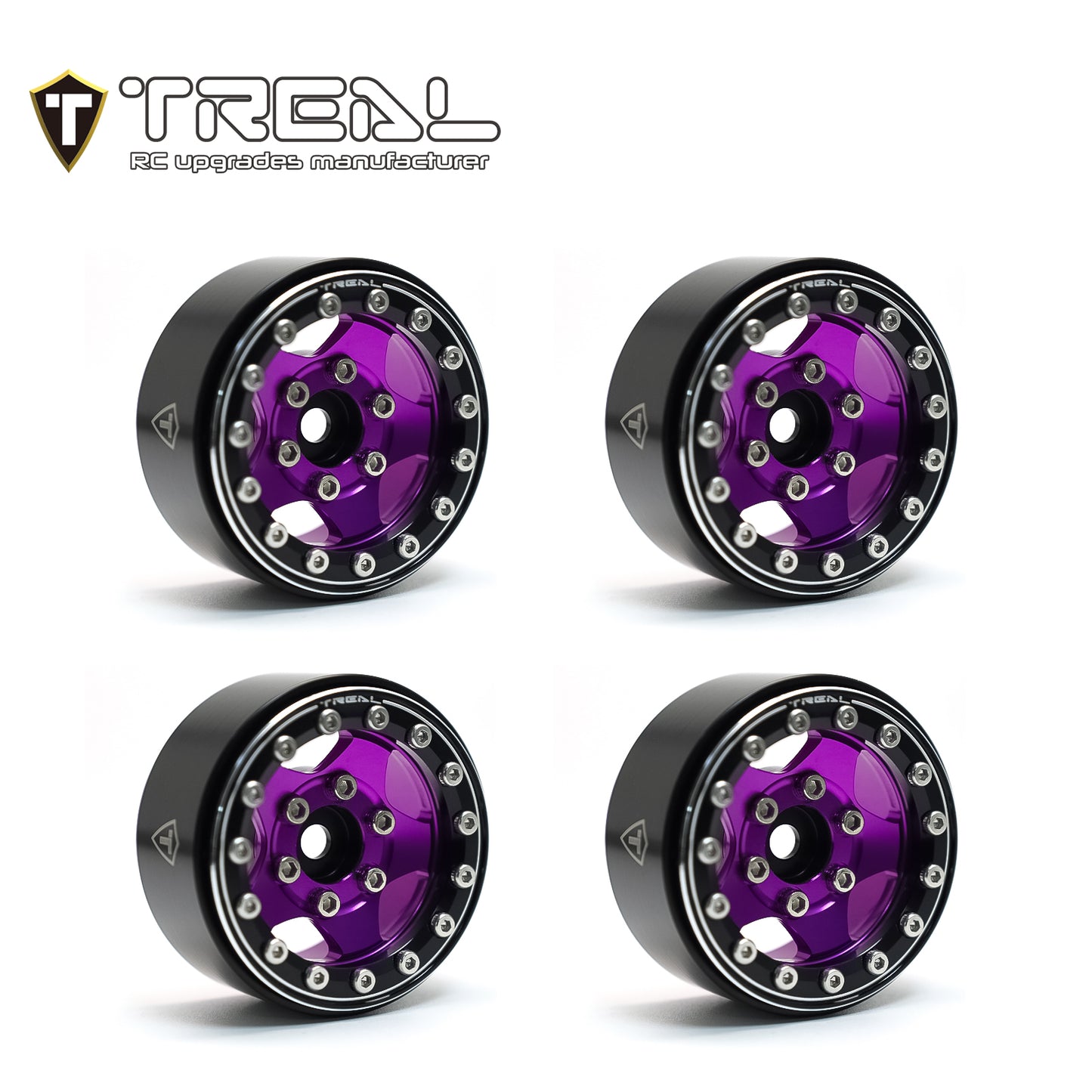 TREAL 1.55'' Beadlock Wheels (4P) Aluminum CNC Machined 5-Star Wheels for 1/10 RC Crawler Car -Type B
