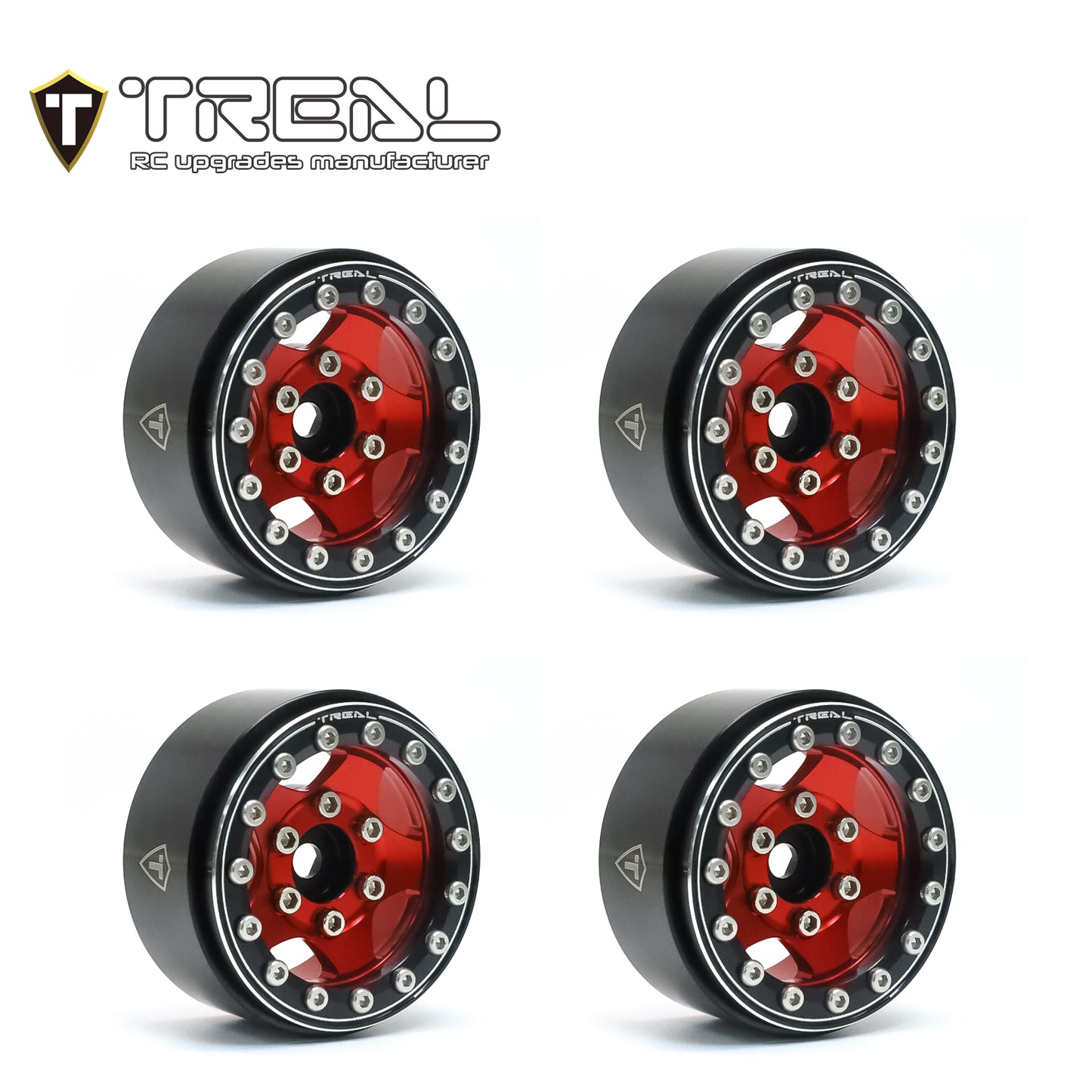 TREAL 1.55'' Beadlock Wheels (4P) Aluminum CNC Machined 5-Star Wheels for 1/10 RC Crawler Car -Type B