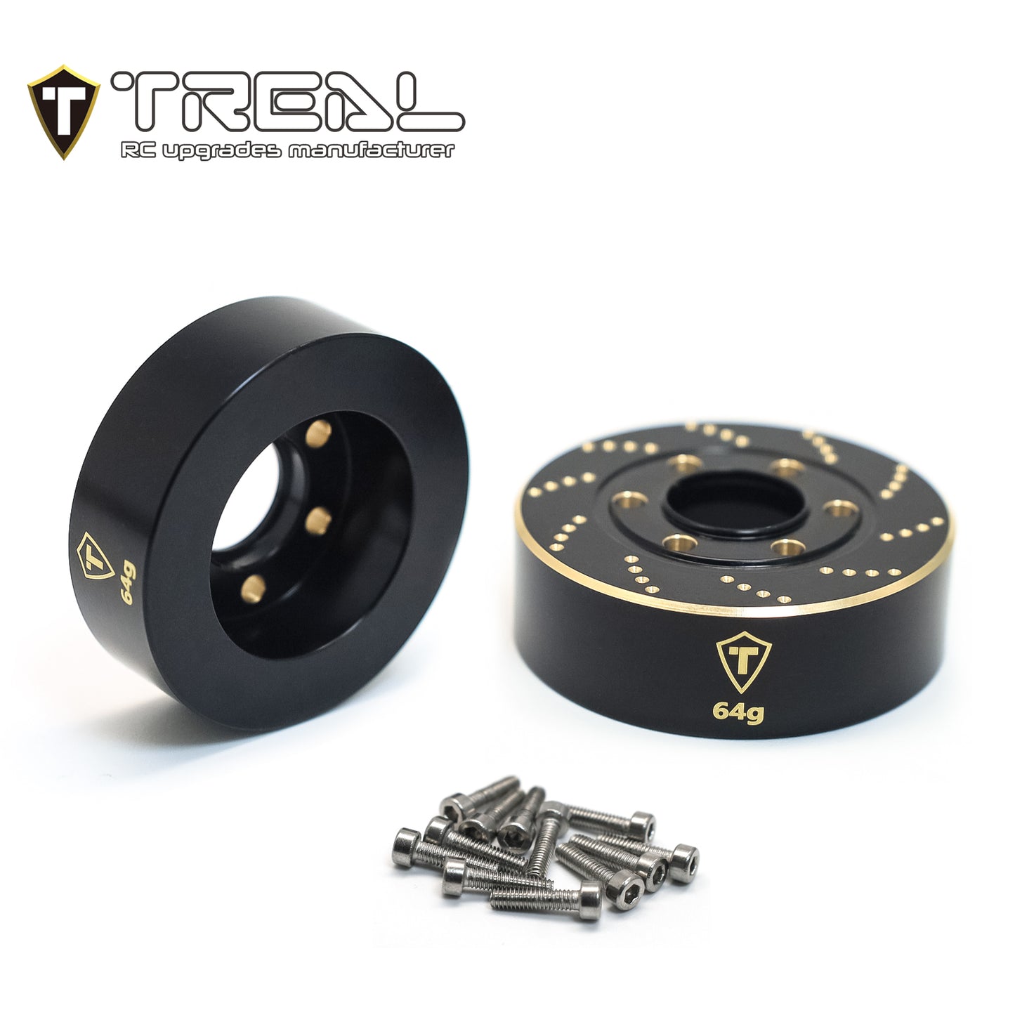 TREAL 1.9 Brass Wheel Weights 64g Brake Disc Weights(2) for TRX4 SCX10 III SCX10 II Capra 1/10 Crawler Wheels
