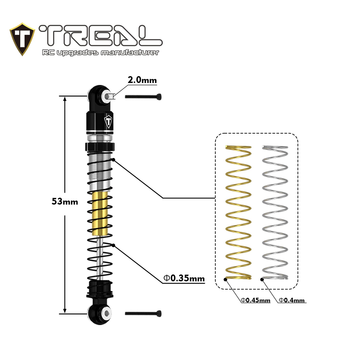 TREAL AX24 Shocks 53mm Aluminum Threaded Shock Adjustable Absorber Oil Damper compatible with 1/24 Axial AX24 XC-1 Upgrades