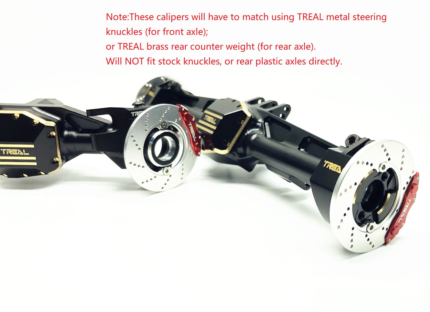 TREAL Aluminum 7075 Brake Disc Hex Rotor Calipers Set(2) for Axial SCX10 III Bronco Straight Axles
