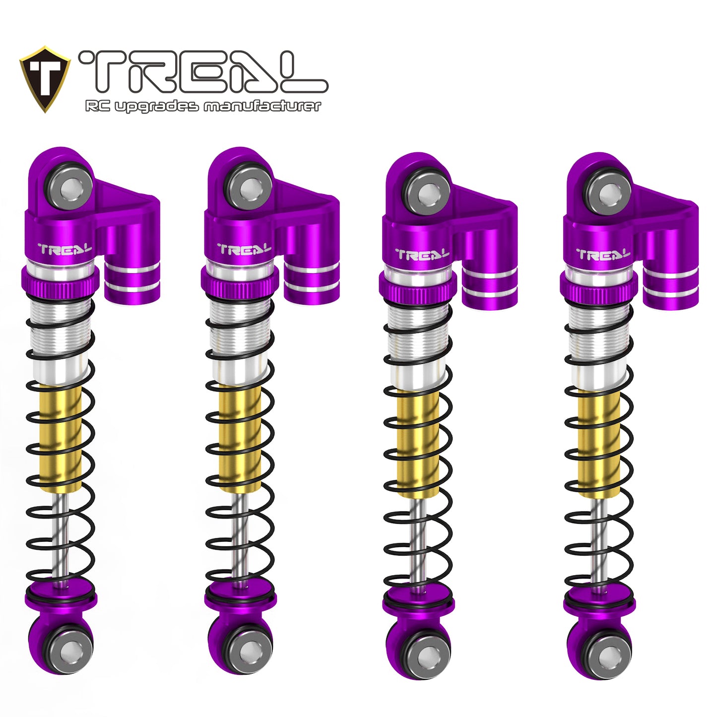 TREAL FCX24 Shocks 43mm Threaded Tele Double Barrel Shocks (4) for FMS 1/24 FCX24 Power Wagon