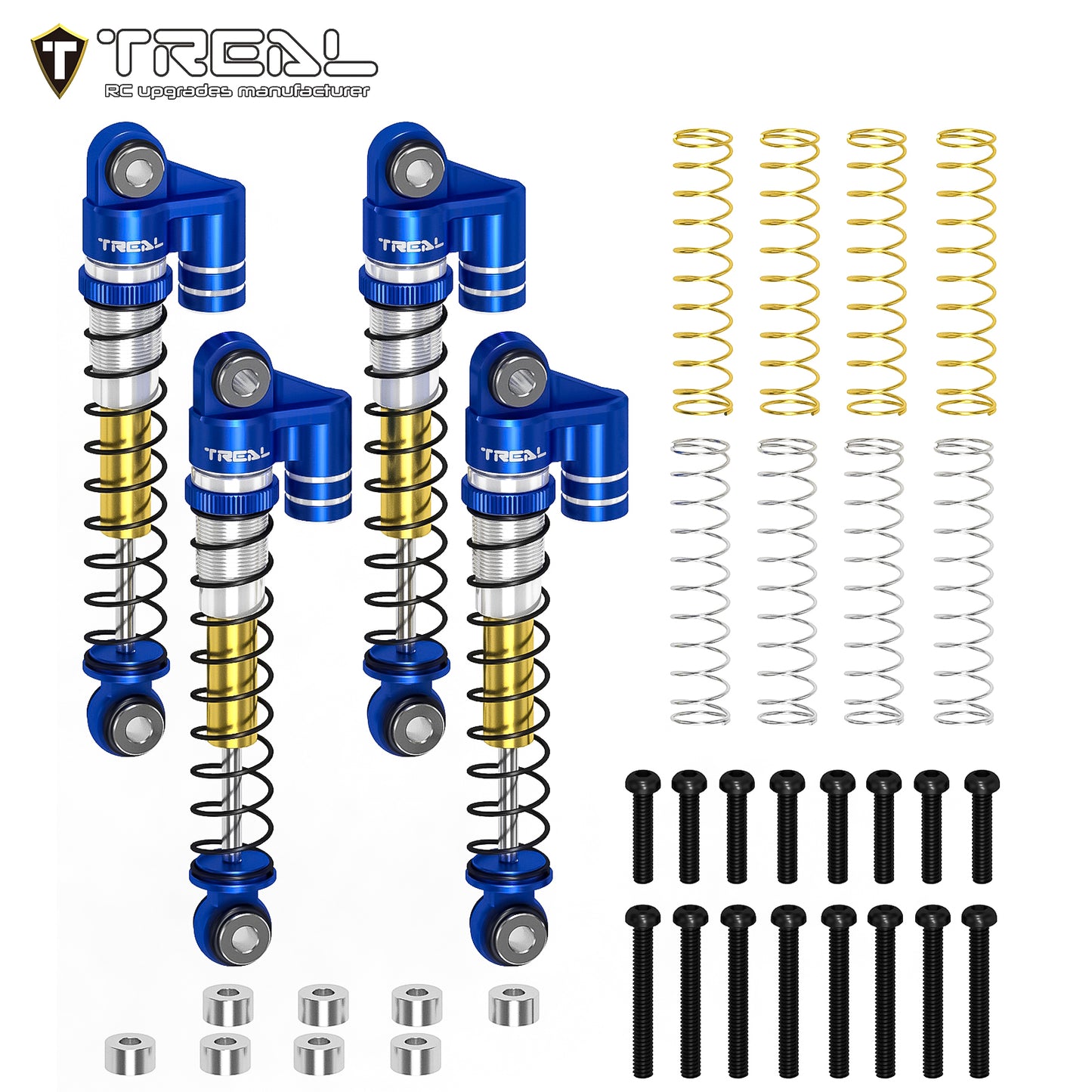 TREAL FCX24 Shocks 43mm Threaded Tele Double Barrel Shocks (4) for FMS 1/24 FCX24 Power Wagon