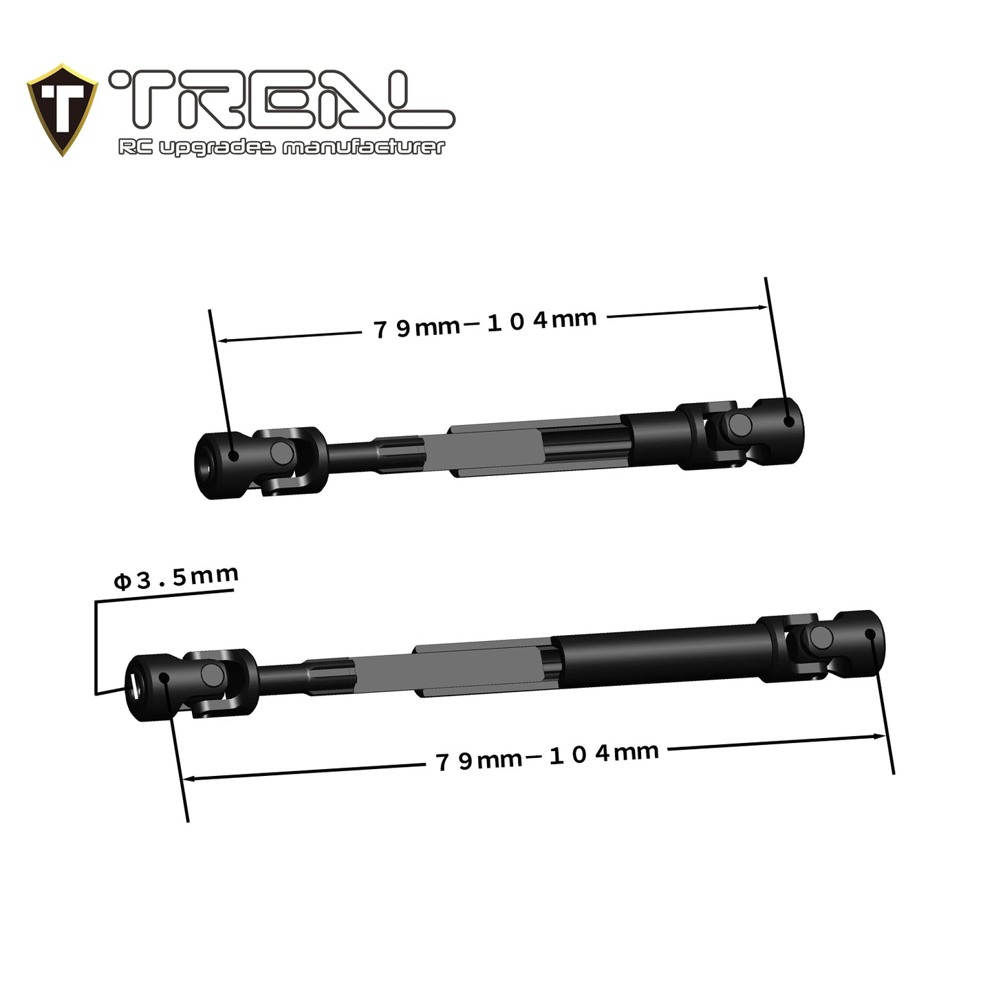TREAL Heavy Duty Steel Center Slider Driveshaft Set (2P) for Axial 1/18 UTB18 Capra