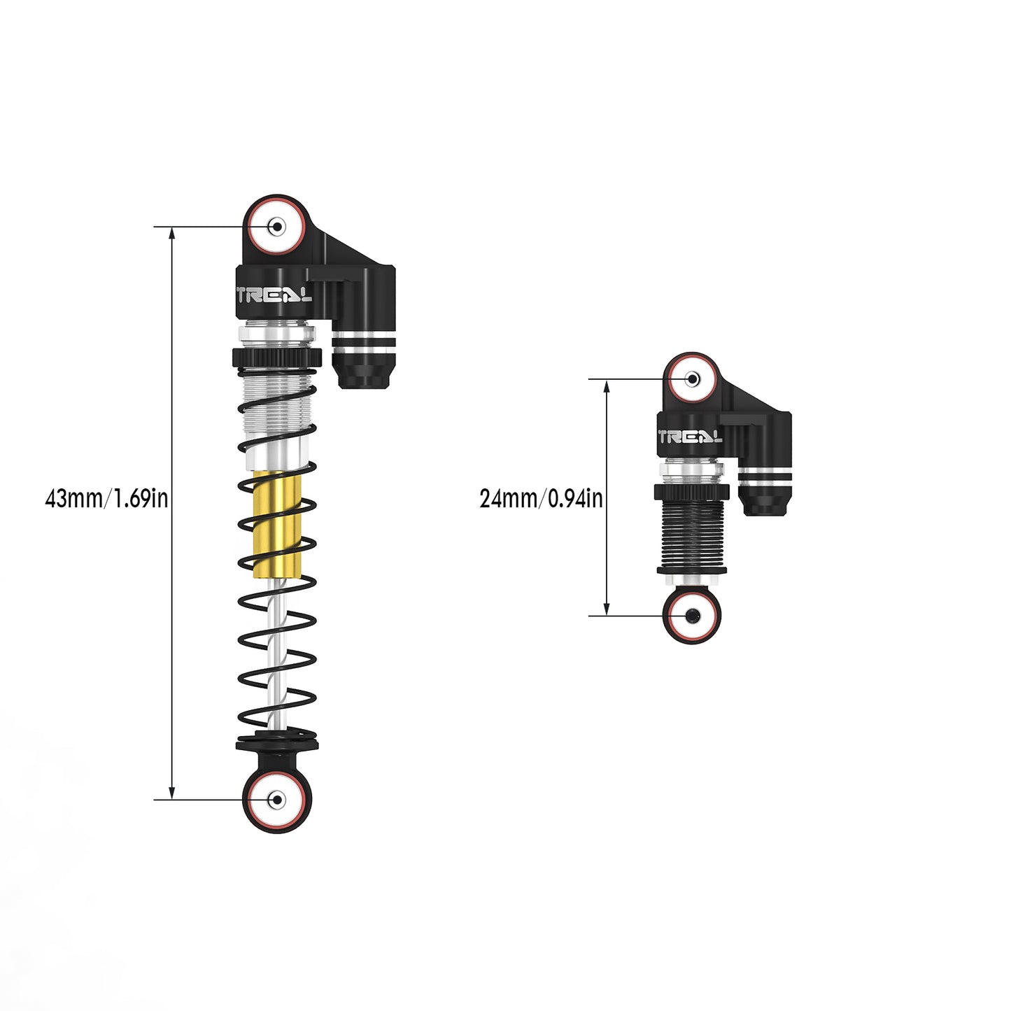TREAL SCX24 Shocks 43mm Tele Shock Vibration Damper(4) for 1/24 Axial SCX24 Bronco Gladiator C10 Deadbolt