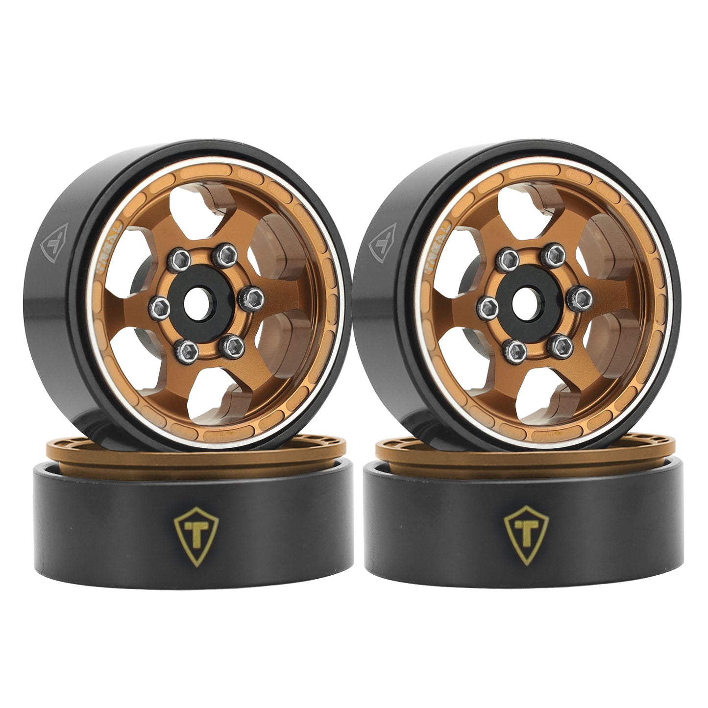 TREAL SCX24 Wheels 1.0" Beadlock Wheels (4P) Scale-Look Concave Six Spoke Rim Crawler Wheels for Axial SCX24 -Type D